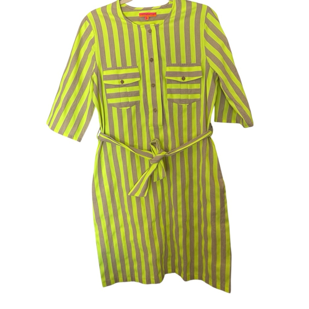 Vilagallo Neon Green and Beige Striped Dress